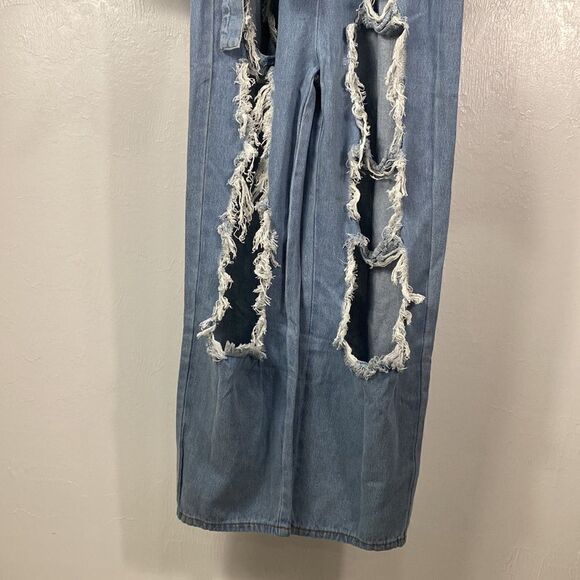 No. 1 Los Angeles long sleeve ripped detailing denim jumpsuit size L - Picture 4 of 11